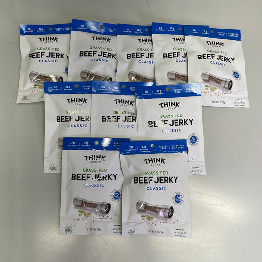 THINK (10 PACK) Gluten Free Grass Fed Classic Flavor Beef Jerky 1 Oz BB 11/26